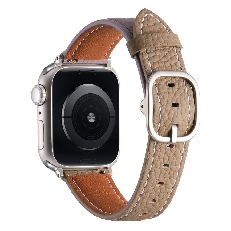 For Apple Watch 42mm / 41mm / 40mm / 38mm Square Buckle Litchi Texture Genuine Leather Watch Band
