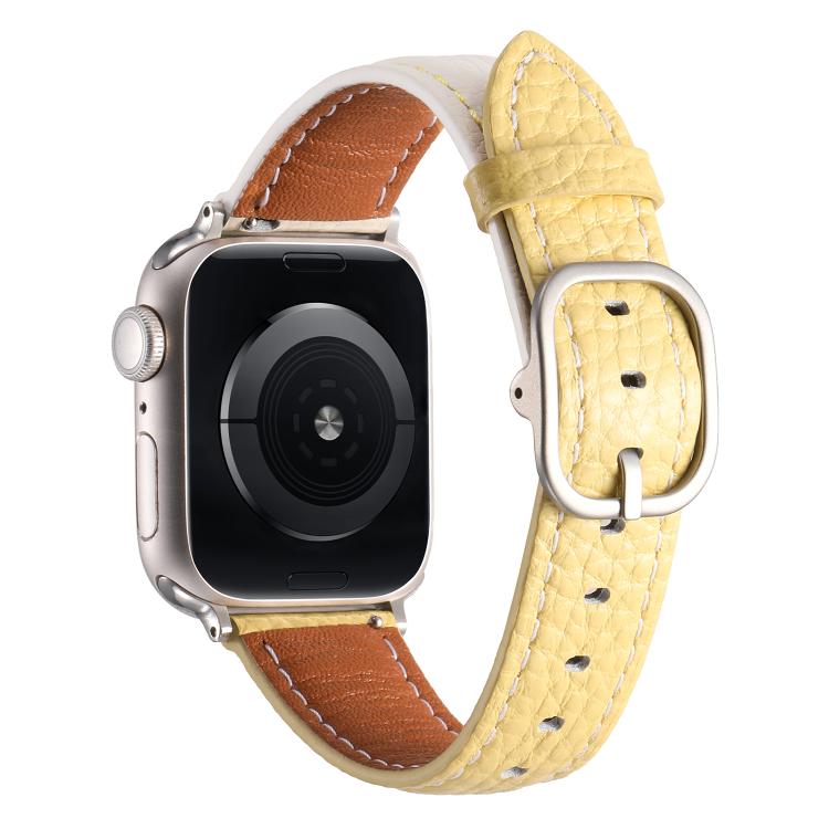 For Apple Watch 42mm / 41mm / 40mm / 38mm Square Buckle Litchi Texture Genuine Leather Watch Band