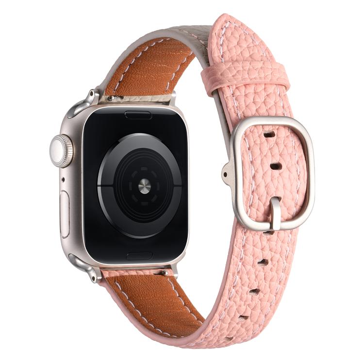 For Apple Watch 42mm / 41mm / 40mm / 38mm Square Buckle Litchi Texture Genuine Leather Watch Band
