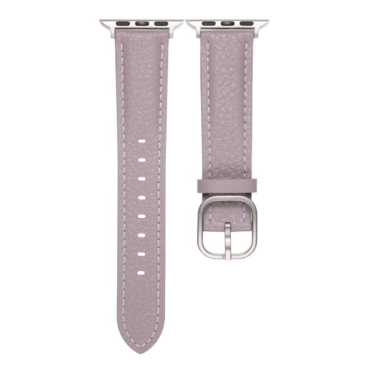 For Apple Watch 42mm / 41mm / 40mm / 38mm Square Buckle Litchi Texture Genuine Leather Watch Band - Misty Purple