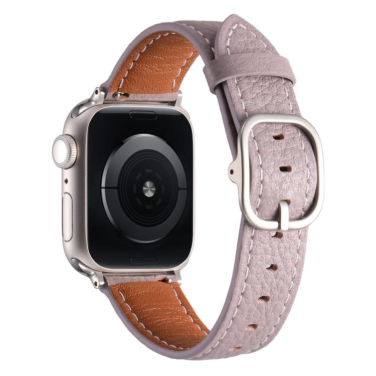 For Apple Watch 42mm / 41mm / 40mm / 38mm Square Buckle Litchi Texture Genuine Leather Watch Band - Misty Purple