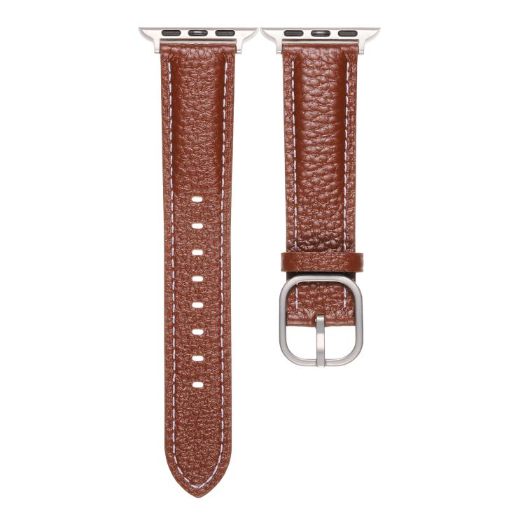 For Apple Watch 42mm / 41mm / 40mm / 38mm Square Buckle Litchi Texture Genuine Leather Watch Band