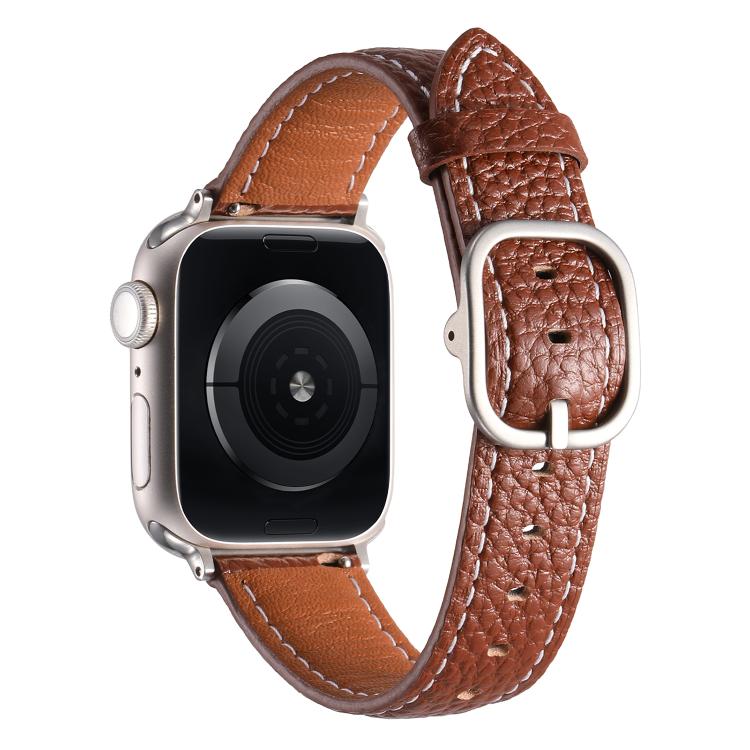 For Apple Watch 42mm / 41mm / 40mm / 38mm Square Buckle Litchi Texture Genuine Leather Watch Band