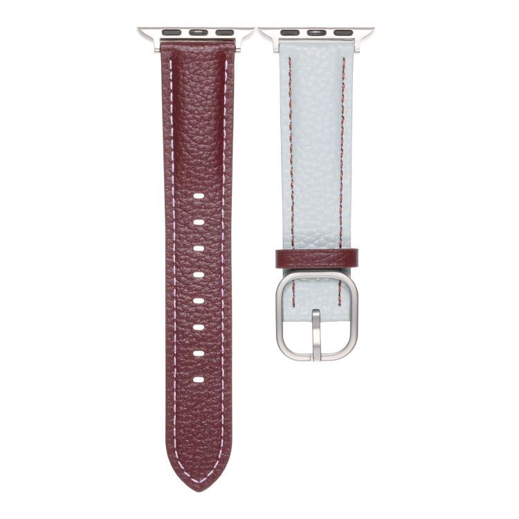 For Apple Watch 42mm / 41mm / 40mm / 38mm Square Buckle Litchi Texture Genuine Leather Watch Band