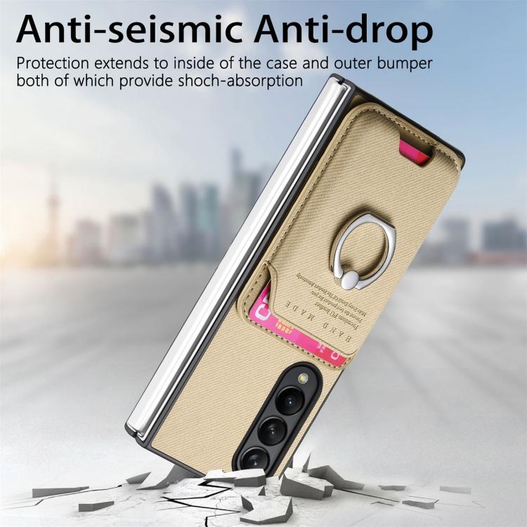 For Samsung Galaxy Z Fold3 5G Twill Fabric Card Bag Ring Magnetic Back Phone Case