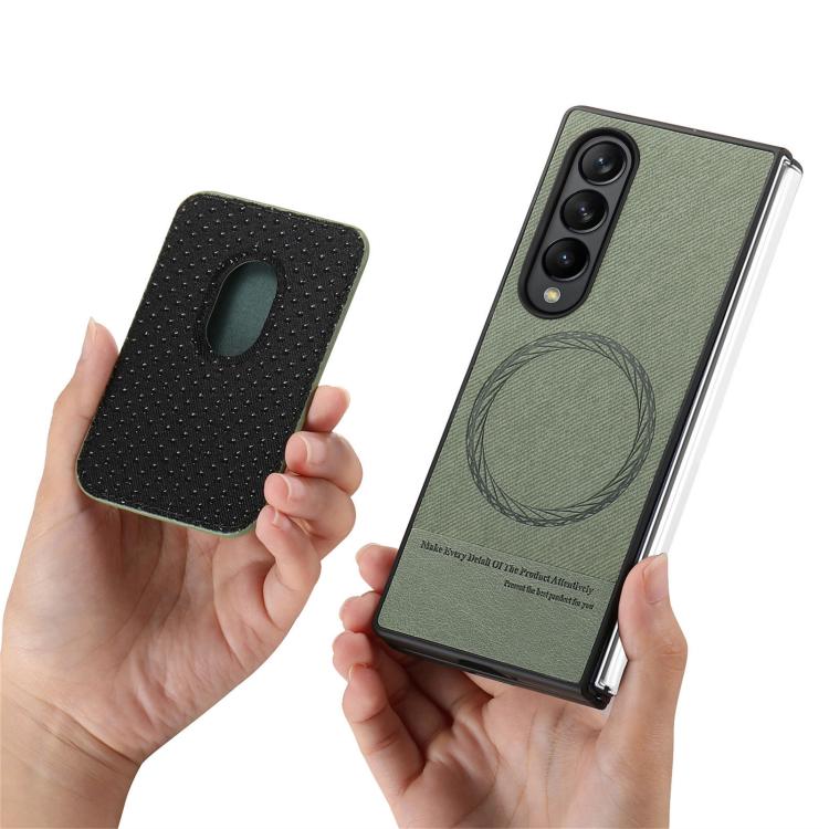 For Samsung Galaxy Z Fold3 5G Twill Fabric Card Bag Ring Magnetic Back Phone Case