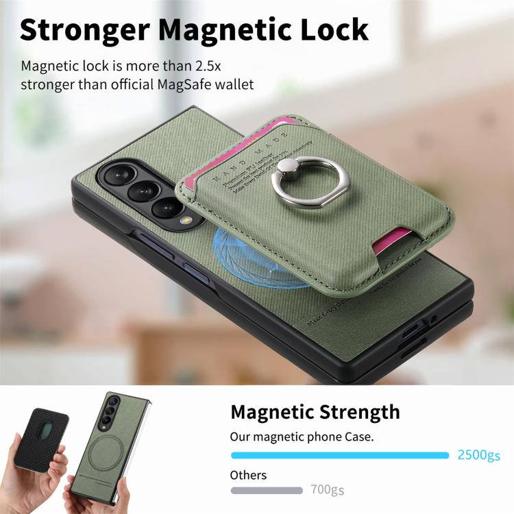 For Samsung Galaxy Z Fold3 5G Twill Fabric Card Bag Ring Magnetic Back Phone Case