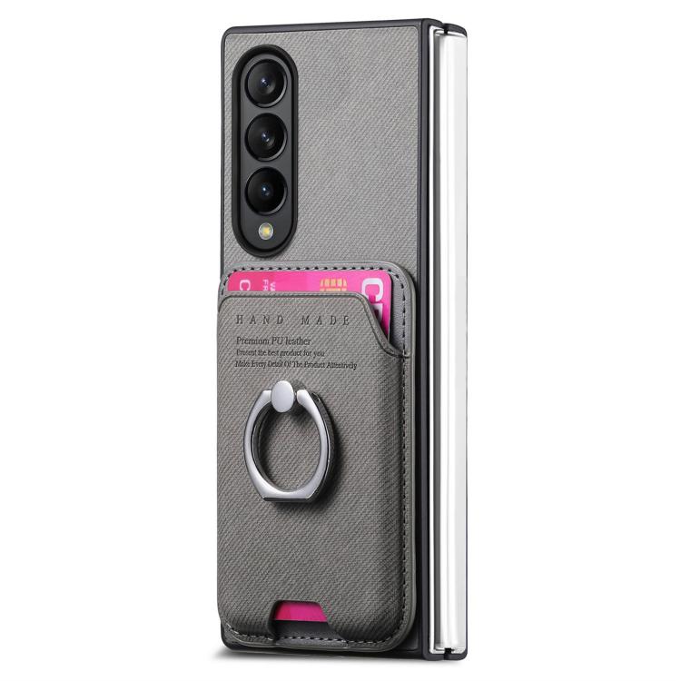 For Samsung Galaxy Z Fold3 5G Twill Fabric Card Bag Ring Magnetic Back Phone Case