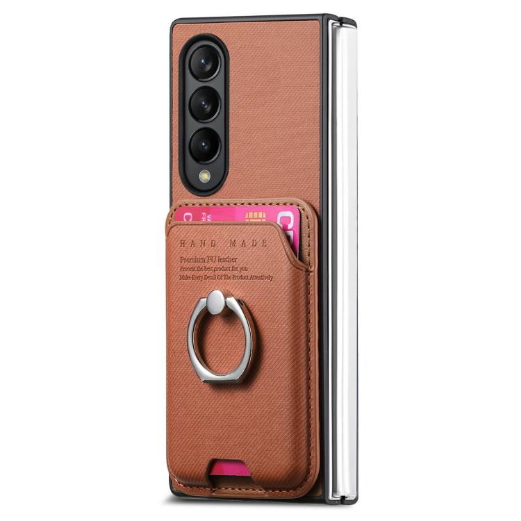 For Samsung Galaxy Z Fold3 5G Twill Fabric Card Bag Ring Magnetic Back Phone Case