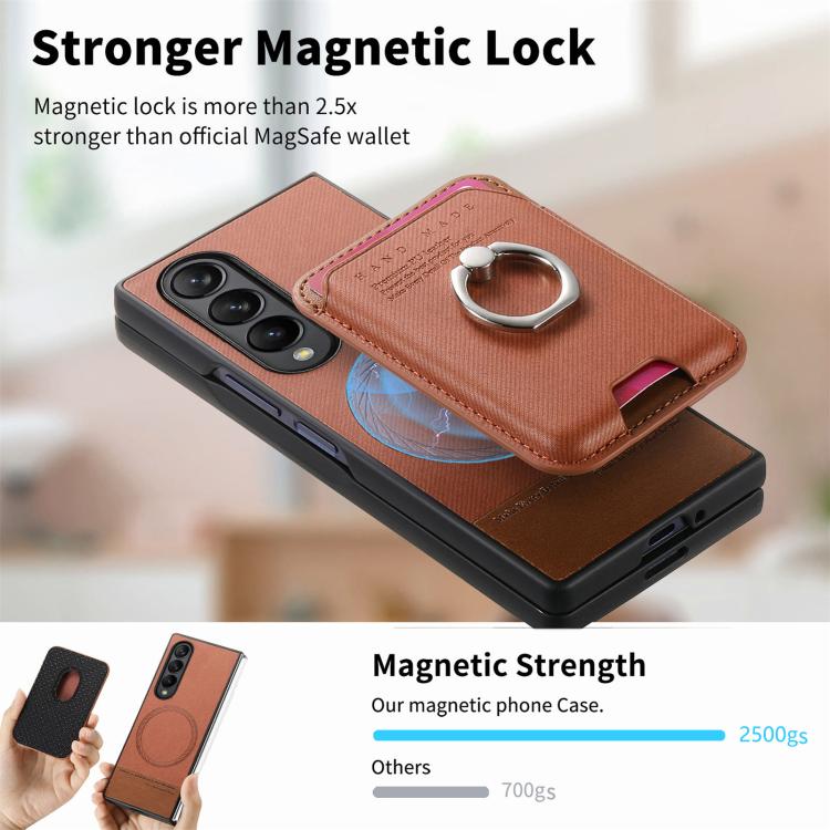 For Samsung Galaxy Z Fold3 5G Twill Fabric Card Bag Ring Magnetic Back Phone Case