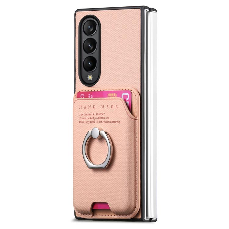 For Samsung Galaxy Z Fold3 5G Twill Fabric Card Bag Ring Magnetic Back Phone Case