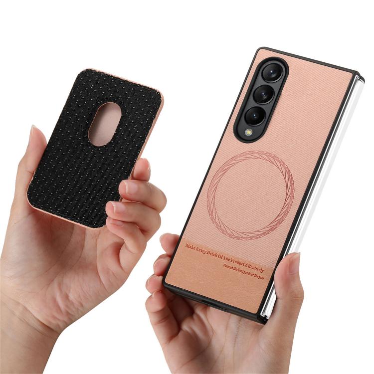 For Samsung Galaxy Z Fold3 5G Twill Fabric Card Bag Ring Magnetic Back Phone Case