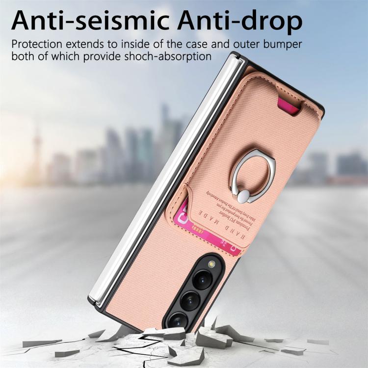 For Samsung Galaxy Z Fold3 5G Twill Fabric Card Bag Ring Magnetic Back Phone Case