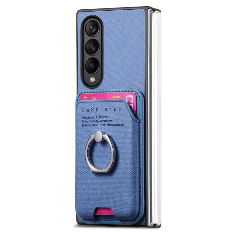 For Samsung Galaxy Z Fold3 5G Twill Fabric Card Bag Ring Magnetic Back Phone Case