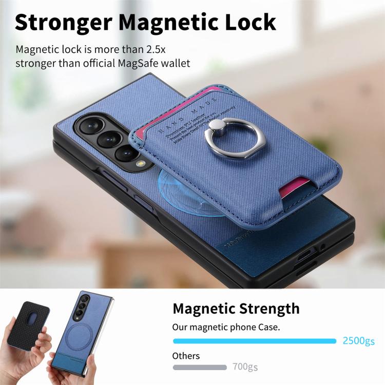 For Samsung Galaxy Z Fold3 5G Twill Fabric Card Bag Ring Magnetic Back Phone Case