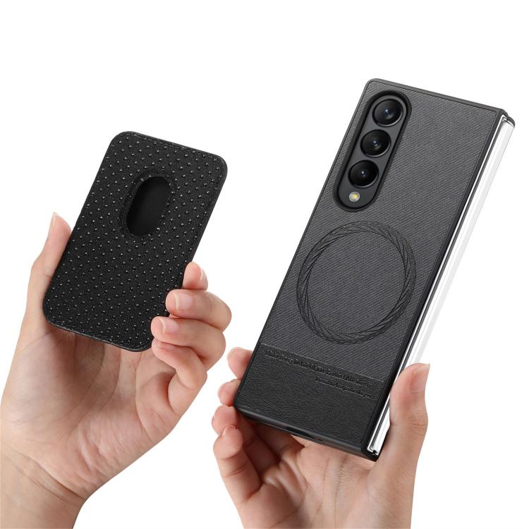 For Samsung Galaxy Z Fold4 5G Twill Fabric Card Bag Ring Magnetic Back Phone Case