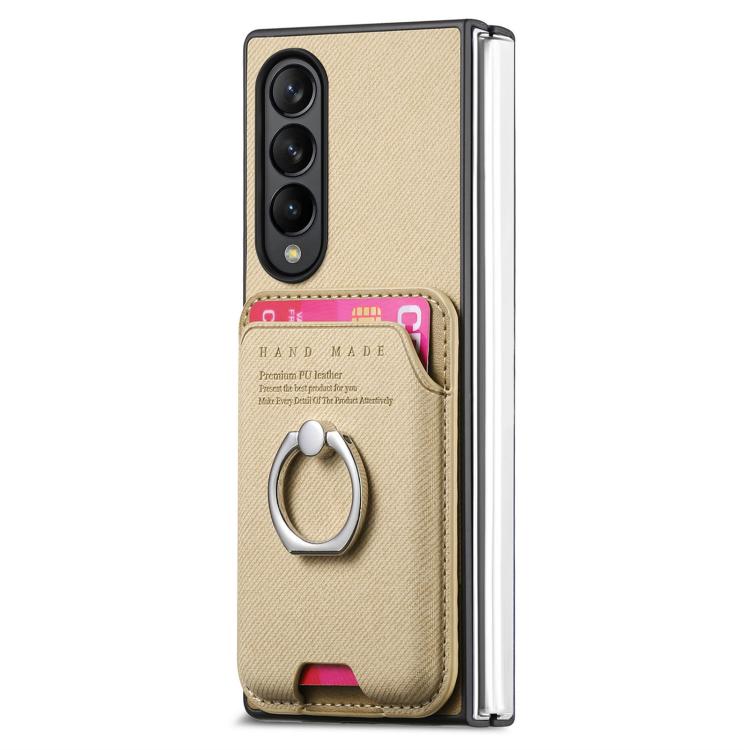For Samsung Galaxy Z Fold4 5G Twill Fabric Card Bag Ring Magnetic Back Phone Case