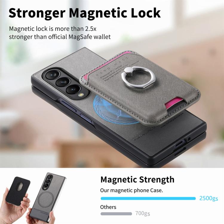 For Samsung Galaxy Z Fold4 5G Twill Fabric Card Bag Ring Magnetic Back Phone Case