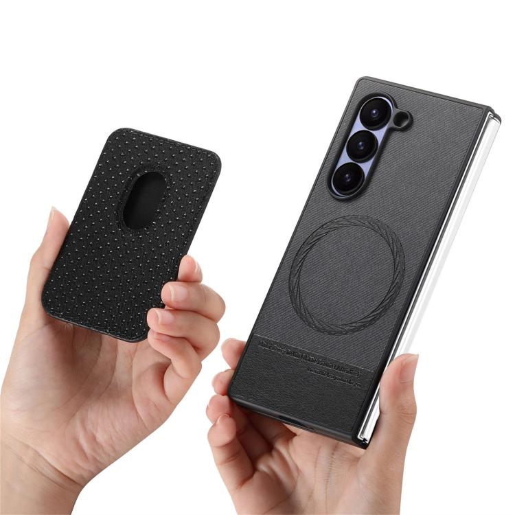 For Samsung Galaxy Z Fold5 5G Twill Fabric Card Bag Ring Magnetic Back Phone Case