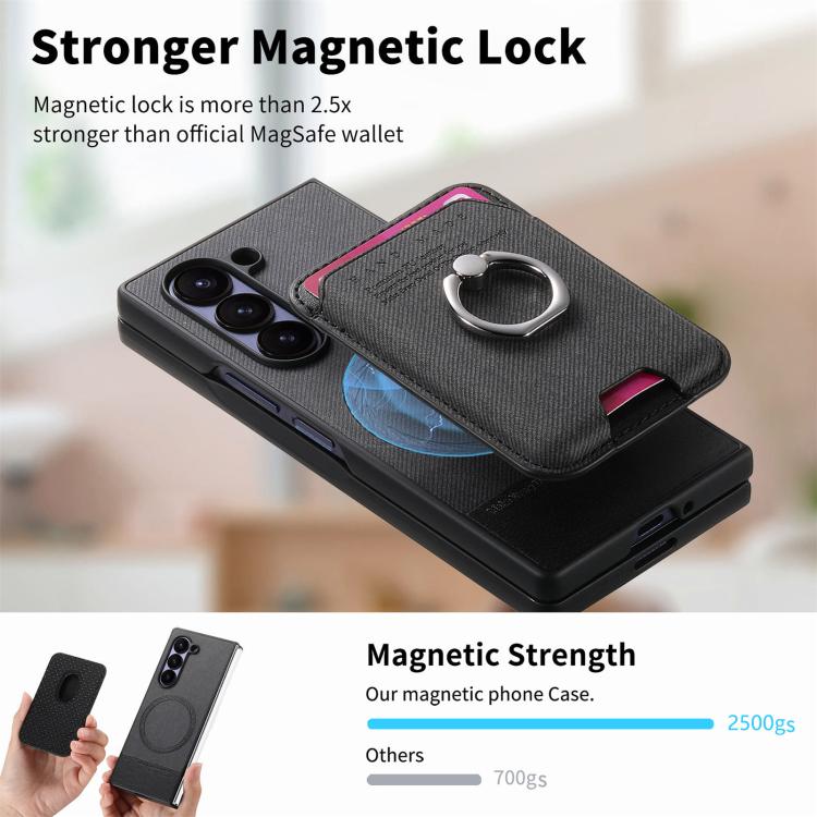 For Samsung Galaxy Z Fold5 5G Twill Fabric Card Bag Ring Magnetic Back Phone Case