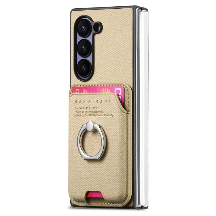 For Samsung Galaxy Z Fold5 5G Twill Fabric Card Bag Ring Magnetic Back Phone Case