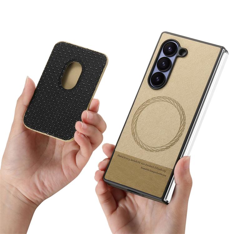 For Samsung Galaxy Z Fold5 5G Twill Fabric Card Bag Ring Magnetic Back Phone Case
