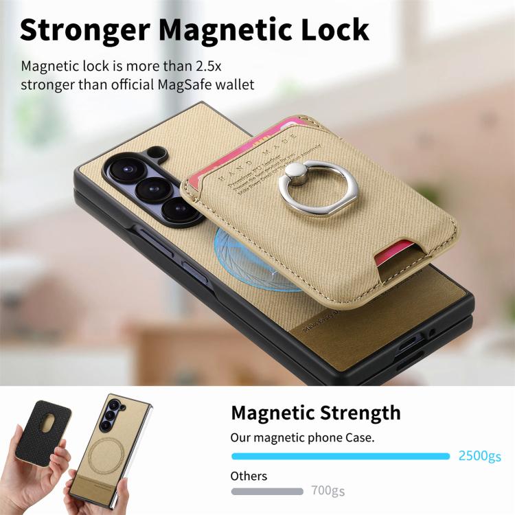 For Samsung Galaxy Z Fold5 5G Twill Fabric Card Bag Ring Magnetic Back Phone Case