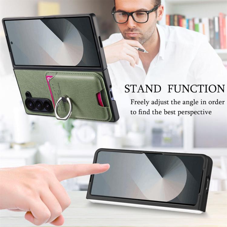 For Samsung Galaxy Z Fold5 5G Twill Fabric Card Bag Ring Magnetic Back Phone Case