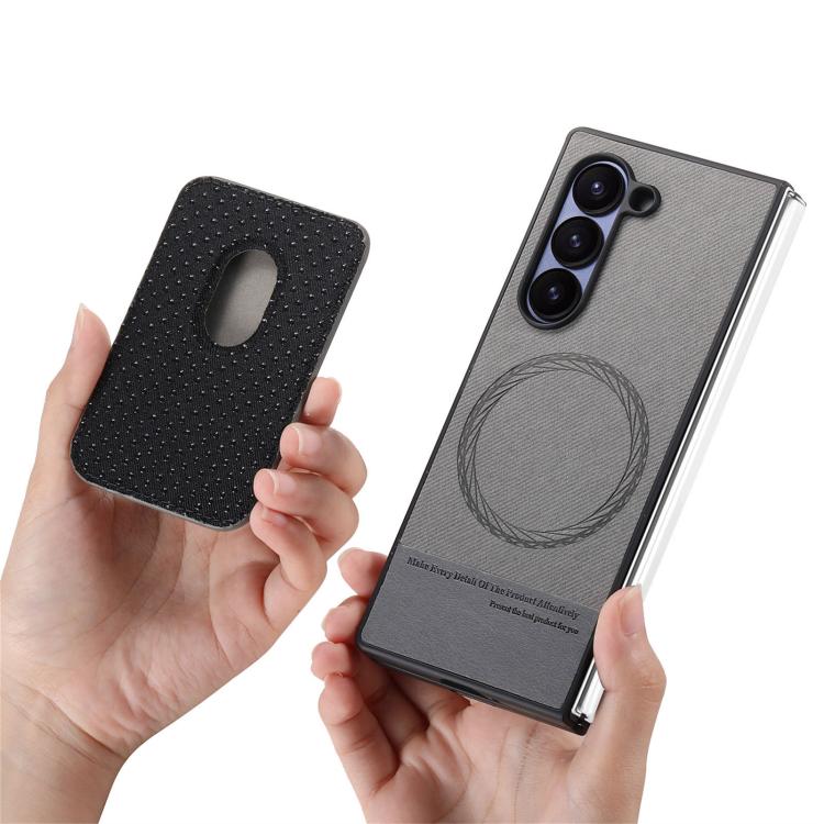 For Samsung Galaxy Z Fold5 5G Twill Fabric Card Bag Ring Magnetic Back Phone Case