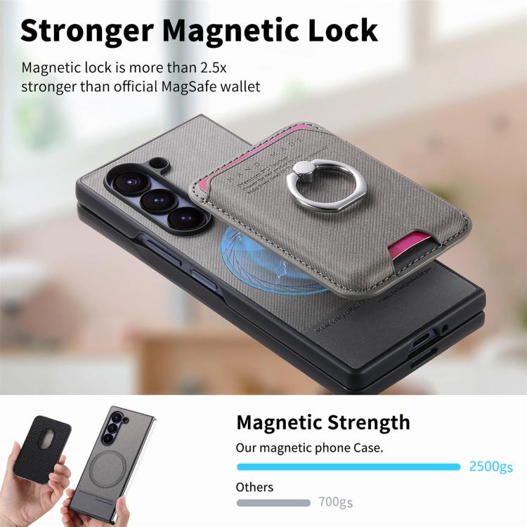 For Samsung Galaxy Z Fold5 5G Twill Fabric Card Bag Ring Magnetic Back Phone Case