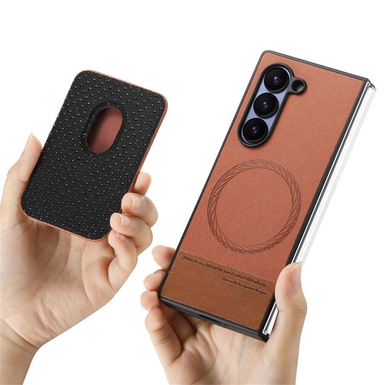For Samsung Galaxy Z Fold5 5G Twill Fabric Card Bag Ring Magnetic Back Phone Case