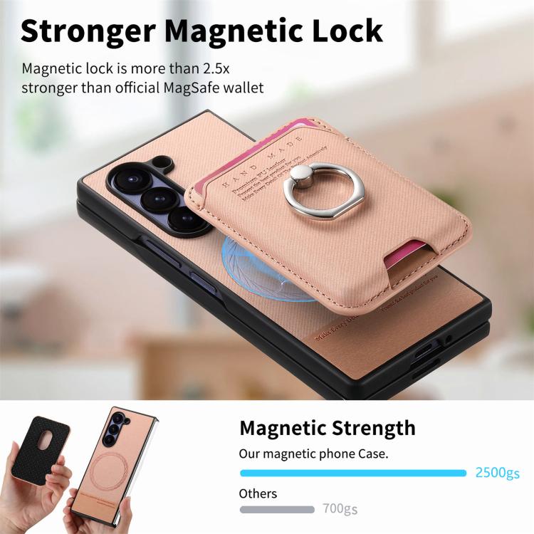 For Samsung Galaxy Z Fold5 5G Twill Fabric Card Bag Ring Magnetic Back Phone Case