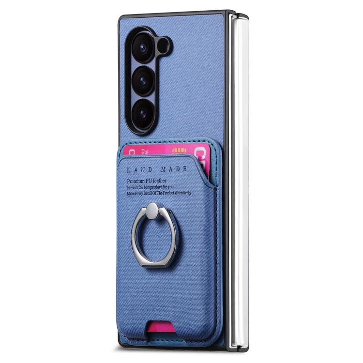 For Samsung Galaxy Z Fold5 5G Twill Fabric Card Bag Ring Magnetic Back Phone Case