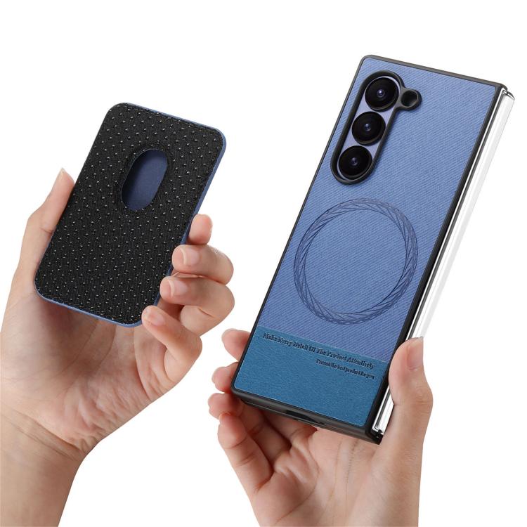 For Samsung Galaxy Z Fold5 5G Twill Fabric Card Bag Ring Magnetic Back Phone Case