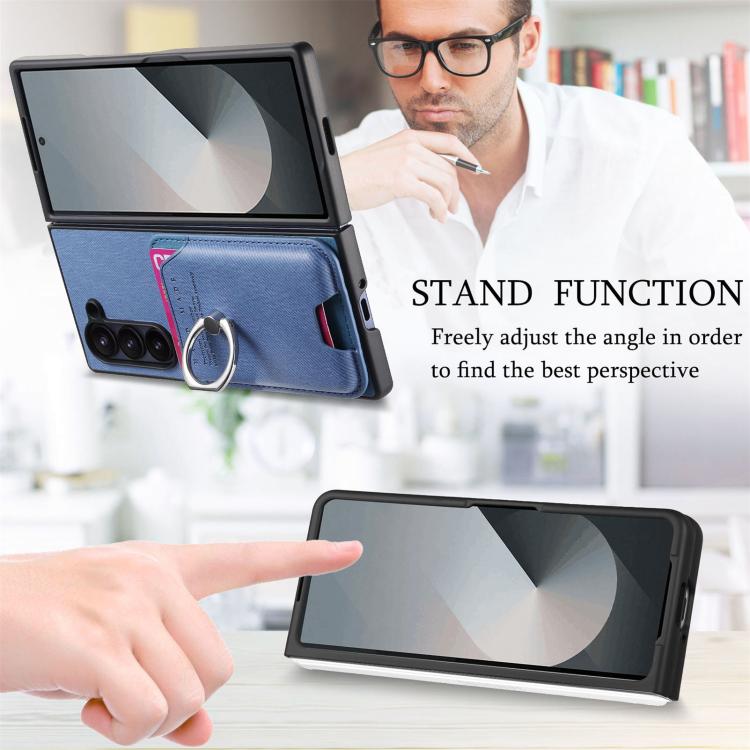 For Samsung Galaxy Z Fold5 5G Twill Fabric Card Bag Ring Magnetic Back Phone Case