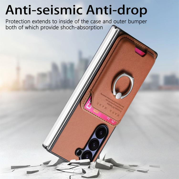 For Samsung Galaxy Z Fold6 5G Twill Fabric Card Bag Ring Magnetic Back Phone Case