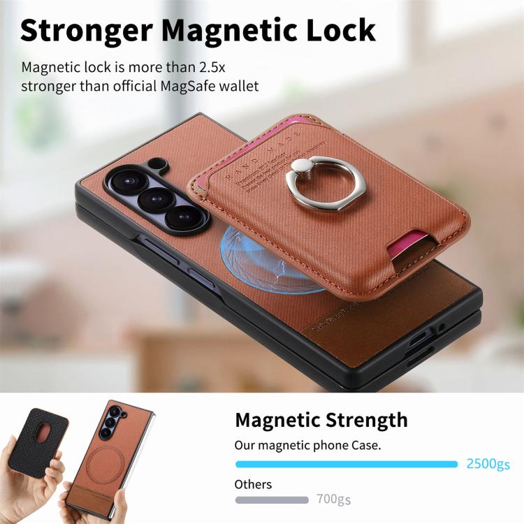 For Samsung Galaxy Z Fold6 5G Twill Fabric Card Bag Ring Magnetic Back Phone Case