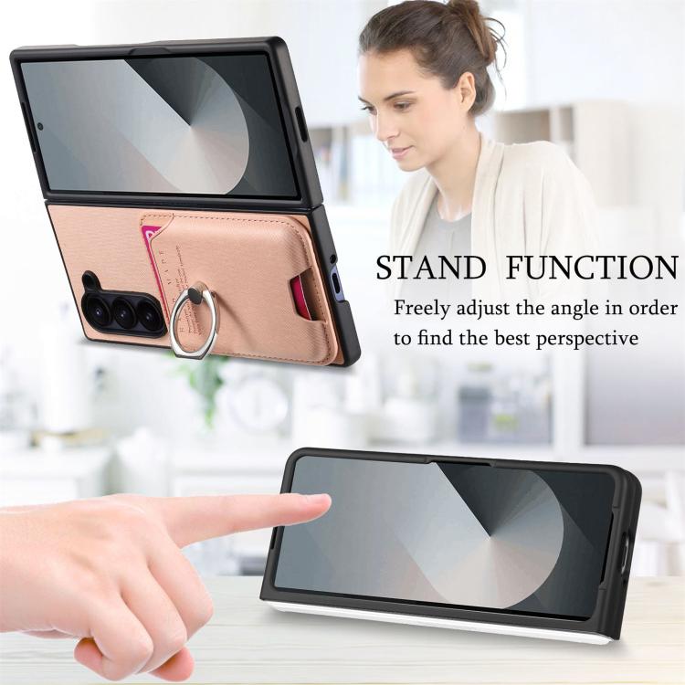 For Samsung Galaxy Z Fold6 5G Twill Fabric Card Bag Ring Magnetic Back Phone Case
