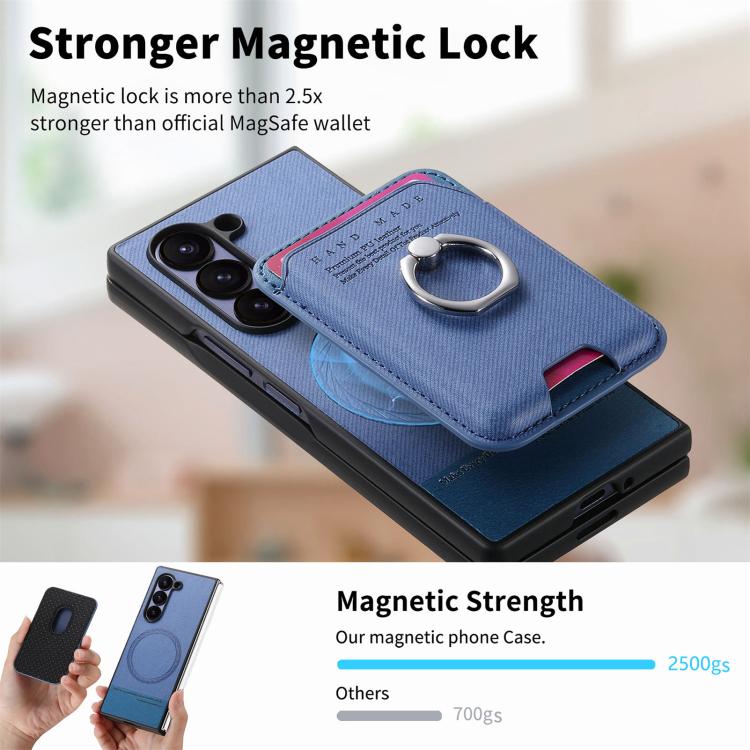 For Samsung Galaxy Z Fold6 5G Twill Fabric Card Bag Ring Magnetic Back Phone Case