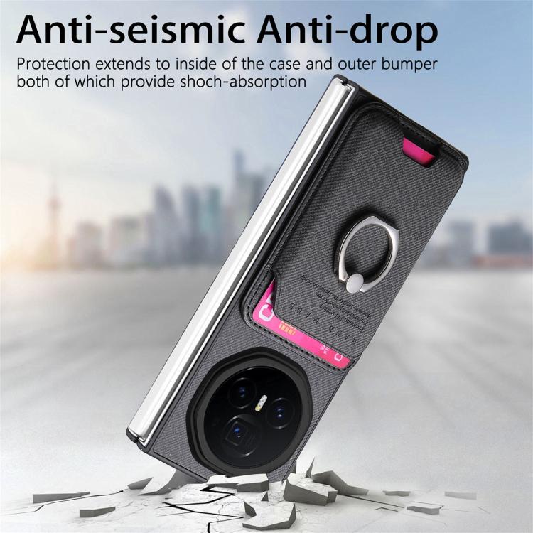 For Honor Magic V3 Twill Fabric Card Bag Ring Magnetic Back Phone Case
