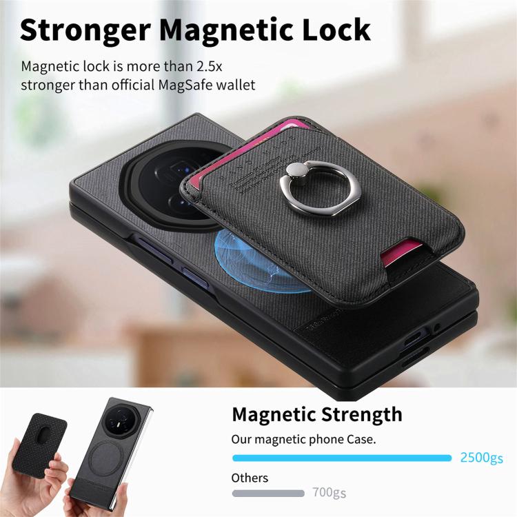 For Honor Magic V3 Twill Fabric Card Bag Ring Magnetic Back Phone Case