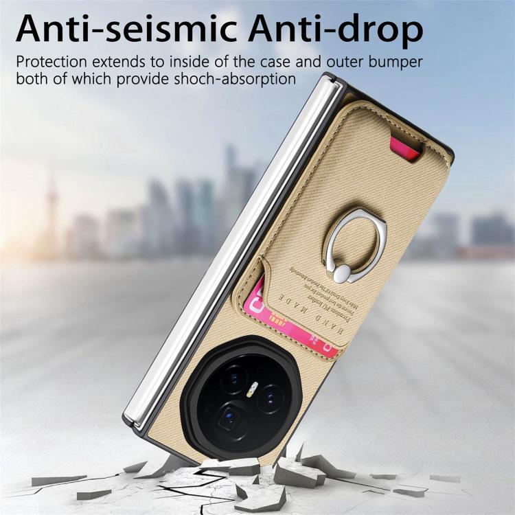 For Honor Magic V3 Twill Fabric Card Bag Ring Magnetic Back Phone Case