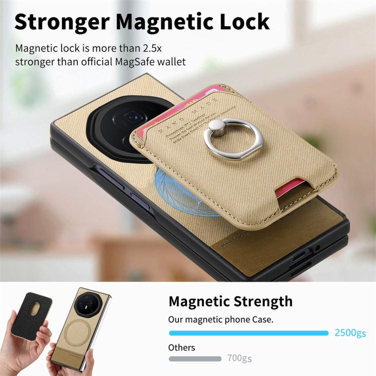 For Honor Magic V3 Twill Fabric Card Bag Ring Magnetic Back Phone Case