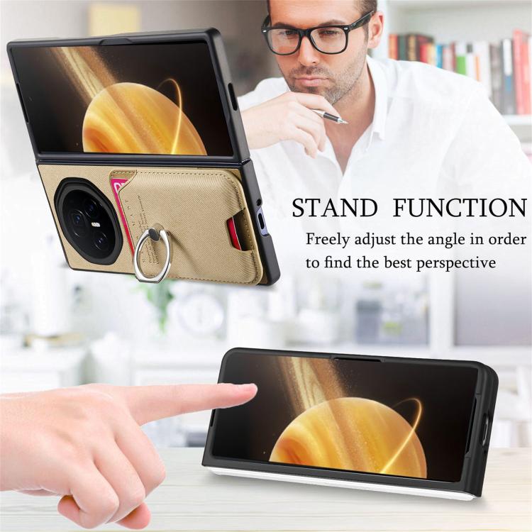 For Honor Magic V3 Twill Fabric Card Bag Ring Magnetic Back Phone Case