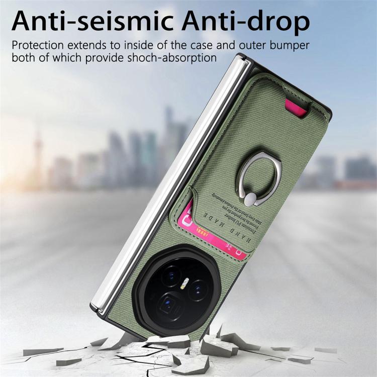 For Honor Magic V3 Twill Fabric Card Bag Ring Magnetic Back Phone Case