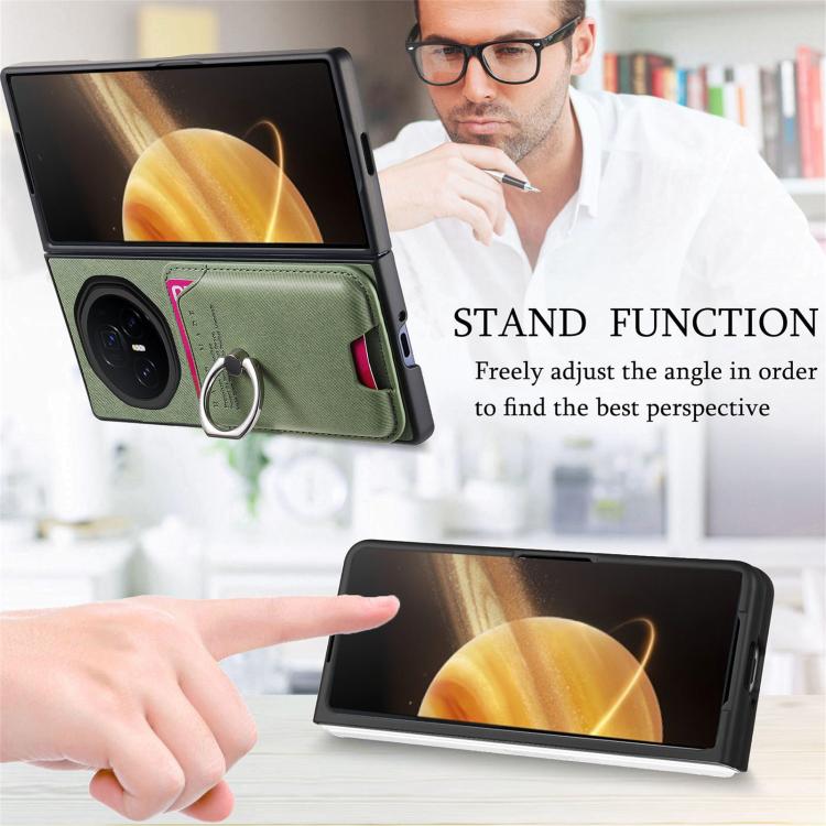 For Honor Magic V3 Twill Fabric Card Bag Ring Magnetic Back Phone Case