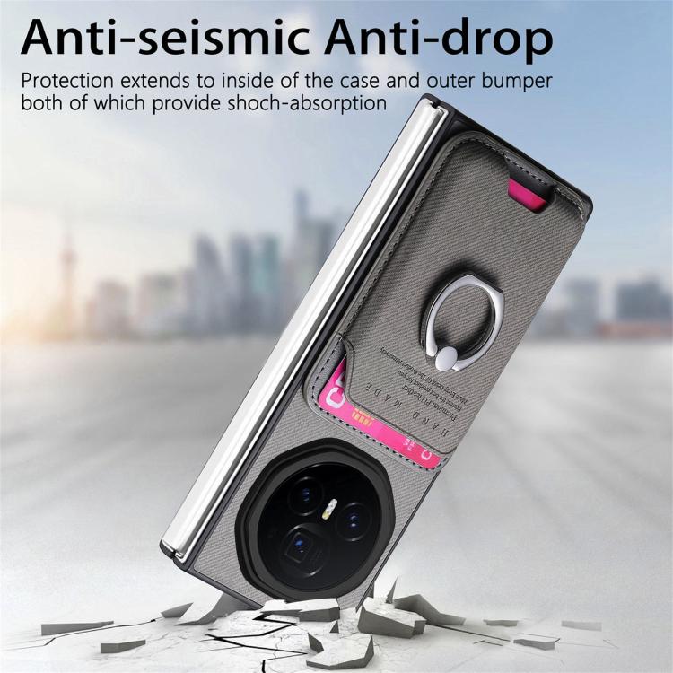 For Honor Magic V3 Twill Fabric Card Bag Ring Magnetic Back Phone Case