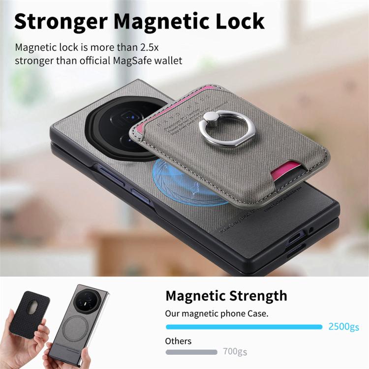 For Honor Magic V3 Twill Fabric Card Bag Ring Magnetic Back Phone Case