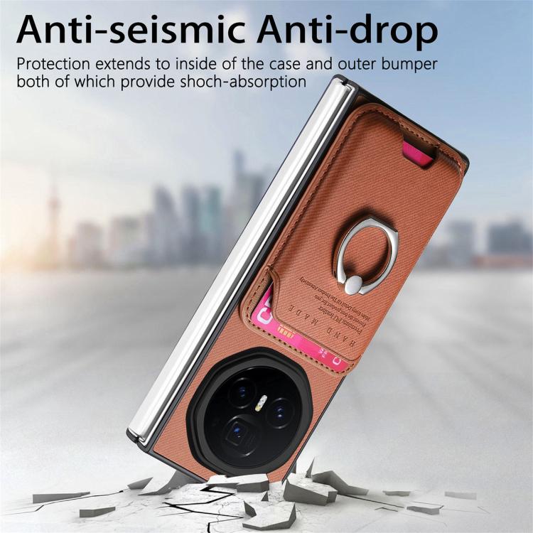 For Honor Magic V3 Twill Fabric Card Bag Ring Magnetic Back Phone Case