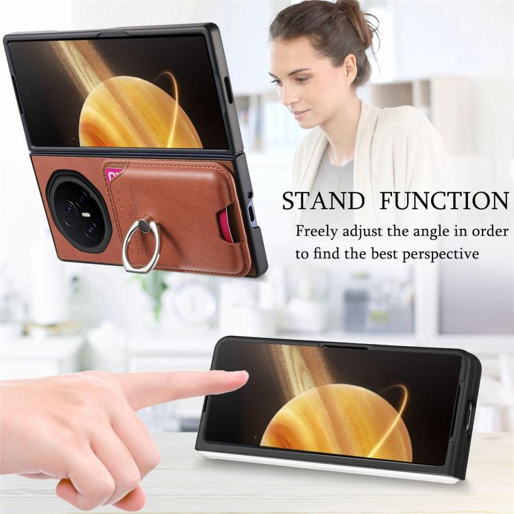 For Honor Magic V3 Twill Fabric Card Bag Ring Magnetic Back Phone Case